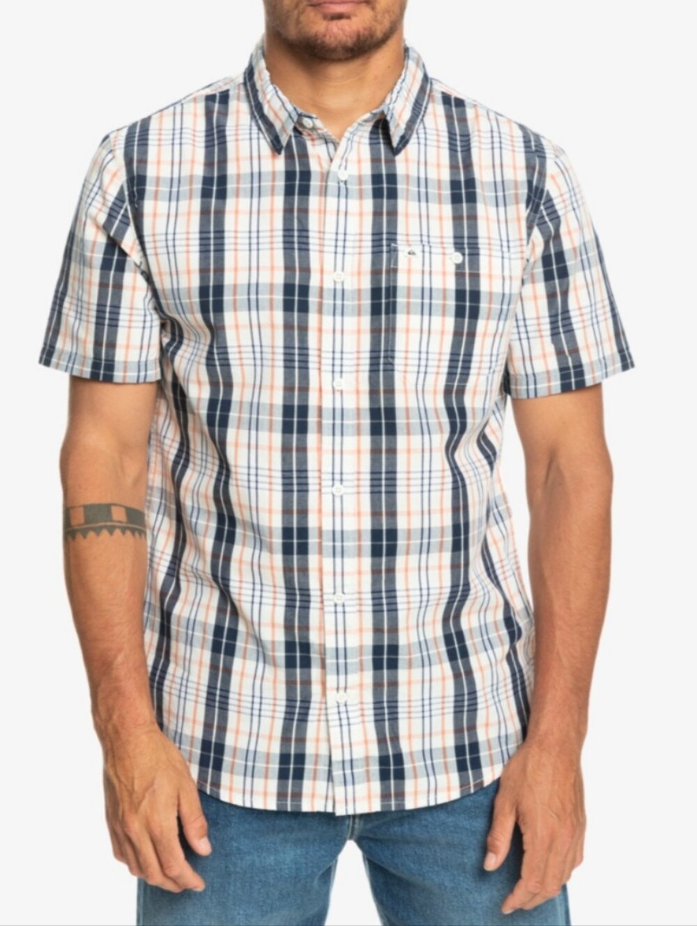 Quiksilver Camp Shirt, Size M, Plaid, Red White Blue, Cotton